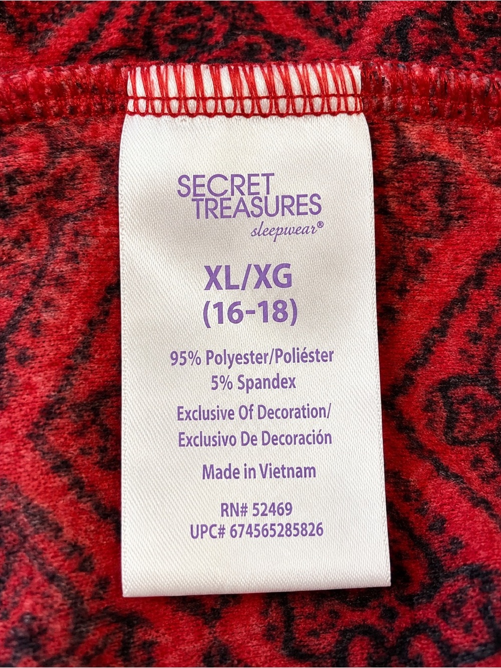 Secret Treasures Fleece Sleep Shirt Gown XL 16-18 Red Black Cozy Loungewear - Picture 7 of 8